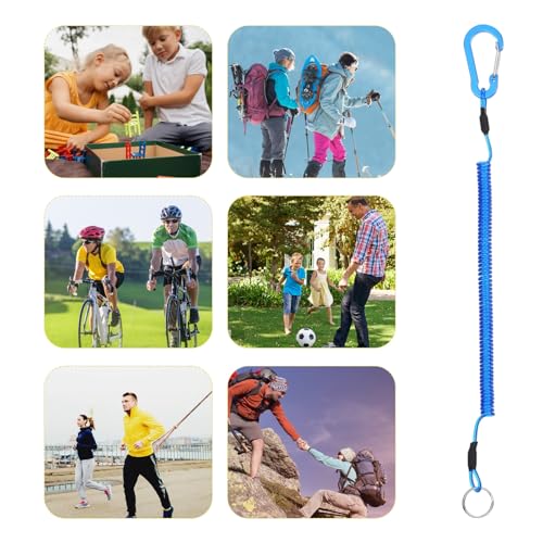 Sibba 6Pcs Retractable Safety Coiled Lanyard, Tool Lanyard with Carabiner Clip, Stretchy Lanyards Elastic Cord Retractable Carabiner for Fishing Equipment Keys, Cards, Tools