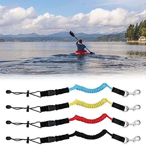 SPENCER 2 Pack Kayak Paddle Leash - Kayak Rod Leash Safety Tool Paddle Lanyard Rope Kayak Accessories Stretchable Coiled Lanyard Leash for Kayak and SUP Paddles, Fishing Poles Rods (Blue)