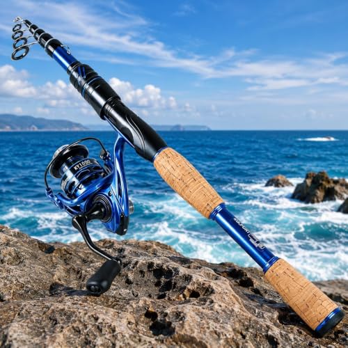 Telescopic Fishing Rod and Reel Combo | 30T Carbon Fiber Spinning Rod with 12+1BB Reel | Portable Lightweight Pole | Bass Trout Panfish | Freshwater Saltwater - color: Fishing Rod and Reel(2PACK)