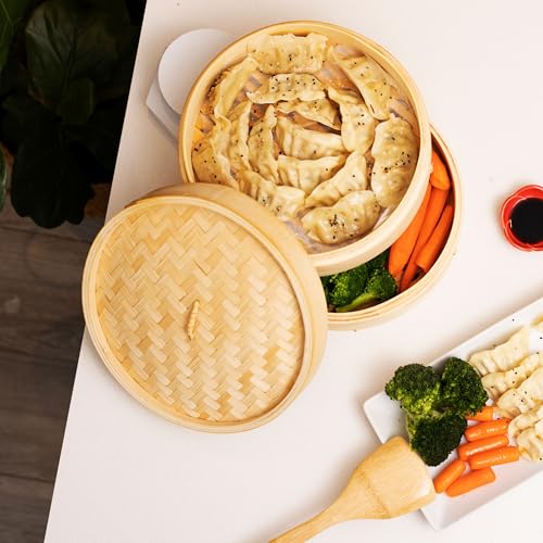 Joyce Chen 2-Tier Bamboo Steamer Baskets, 12-Inch - size: 12 inch