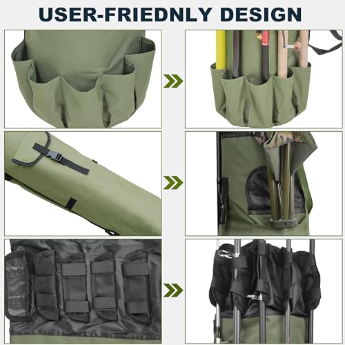 SILANON Fishing Rod Bag Pole Holder, Portable Fishing Rod Case Carrier Canvas Pole Storage Bag Travel Carry Case Waterproof Fishing Tackle Gear Organizer - color: Khaki Green