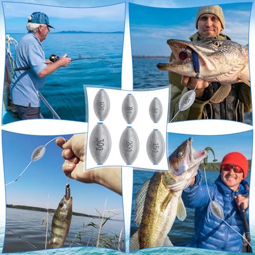 Egg Fishing Sinkers Weights Assortment | 26pcs 5/6 Size Bullet Fishing Weights Lead Oval Shape Bass Casting Worm Bullet Tackle for Saltwater Freshwater Fishing - size: 6 sizes-26pcs