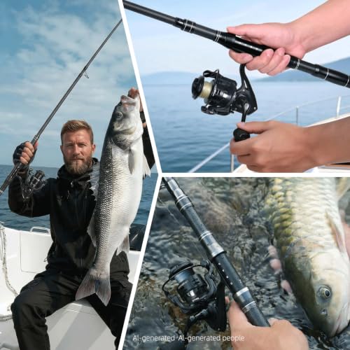 Telescopic Fishing Rod and Reel Combo, Carbon Fiber Collapsible Travel Fishing Pole Kit with Carrier Case & Lures, Anti-Jam Gear for Adults Men Beginners, Freshwater, Saltwater - size: 7.5 ft