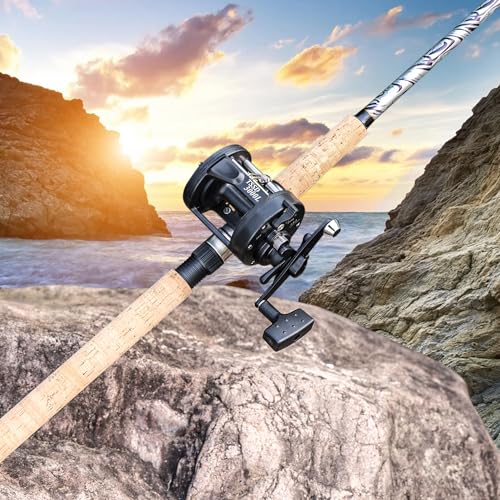 Sougayilang Fiberglass Fishing Pole Conventional Reel Combo with Durable P-Cork Rod Handle, Medium Heavy for Catfish Salmon and Steelhead - size: 9'0"H- M Fast with 4000 Reel