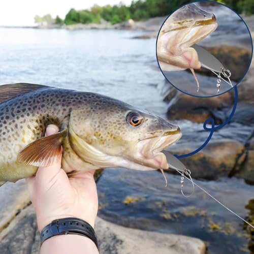 HESTYA Fishing Lures Spoons Saltwater Treble Trout Lures Hard Metal Spinner Baits 5 Sizes Casting Spoon Hooks for Salmon Bass in 1/5 1/4 3/8 1/2 3/4 oz - color: Silver, Black