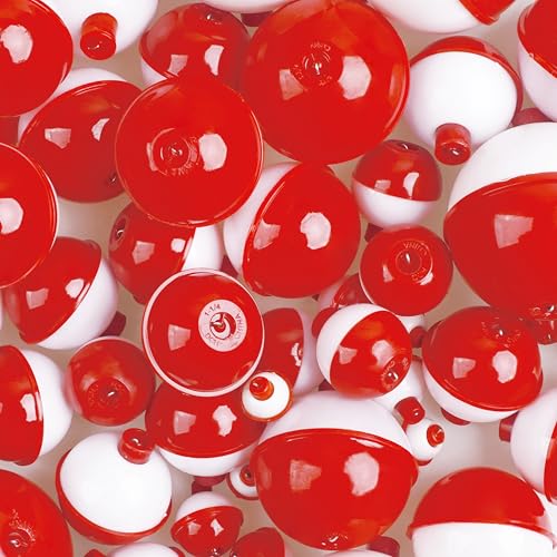 SILANON Fishing Bobbers Hard ABS Fishing Floats Bobbers Push Button Round Buoy Floats Red/White Snap-on Bobbers for Crappie Trout Catfish Bass Fishing Party Decoration 0.5in-2.5in - style: 2.5inch-8pcs