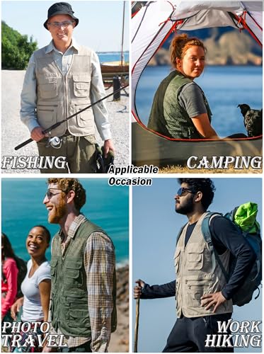 Men's Fishing Vest Multi-Pockets Unisex Mesh Utility Summer Vest for Hiking, Travel, Safari Waistcoat Jacket - color: Green, size: Medium