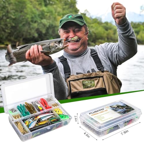 PLUSINNO Fishing Lures, All-in-One Fishing Tackle Box with Tackle Included, Fishing Gear Lure Bait Accessories Kit for Freshwater Bass Trout, Ideal Fishing Gifts for Men, Father & Beginners - color: 102Pcs Fishing Lures Kit