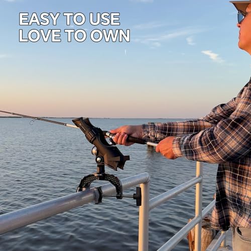 Hitorhike Fishing Rod Holder with Aluminum Alloy Base and One-Click Lock System Fits Round Square Tubes 0.59"~4.53" Enlarged Clamp Range for Boat Kayak Fishing - style: Powerlock Fishing Rod Holder-2 Pack