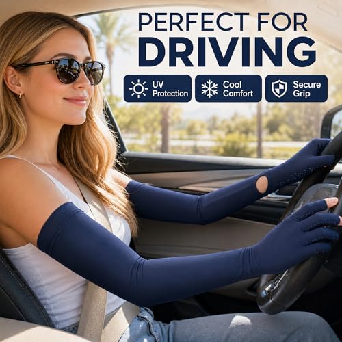 Full Finger UV Protection Gloves Driving Gloves Women, Breathable Touchscreen UPF Glove Sun Protection Glove - color: Dark Gray-ad, size: One Size