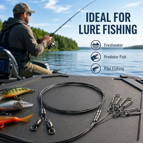 Premium Fishing Lure Steel Leader Wire – Strong Anti-Bite Stainless Steel Fishing Line for Bass, Pike, and Saltwater
