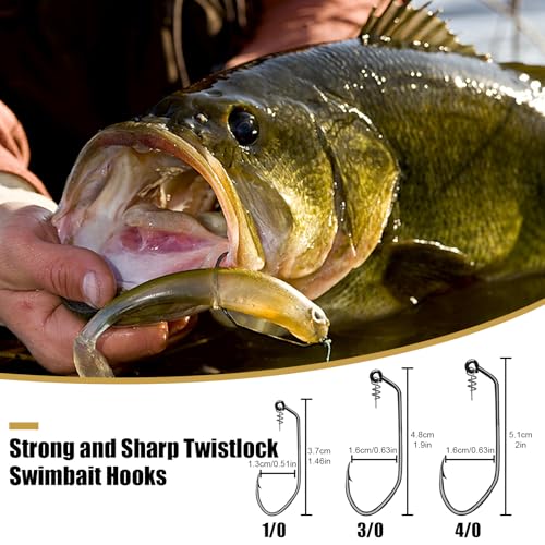 Twistlock Fishing Hooks, Swimbait Hooks Belly Offset Hooks Weighted Hook 1/0 3/0 4/0 for Soft Plastics Lures Fishing Saltwater Freshwater - color: 1/0 - 40PCS