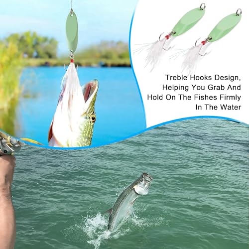 6PCS Fishing Jigs Lures Saltwater Luminous Fishing Spoons Lure Metal Treble Hooks Trout Lures Hard Metal Spinner Baits 5 Sizes Casting Spoon Hooks for Salmon Bass - size: 1/4oz (7g) - 6pcs