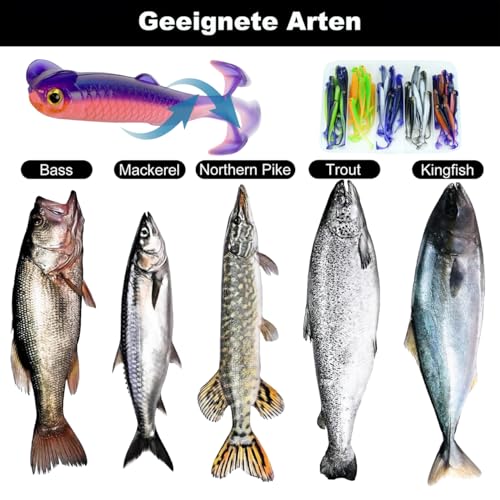 Fishing Soft Plastic Lures, Paddle Tail Swim Baits for Bass Fishing,Paddle Tail Swimbaits for for Bass Trout Walleye Lures, 30/50pcs Soft Plastic Baits with Box - color: E:2.36in/0.05oz-50pcs
