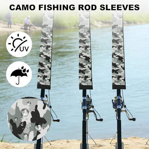 Neoprene Camo Fishing Rod Sleeves,Fishing Pole Sleeves,Fishing Rod Socks | UV Resistance,Puncture Resistant, Protect Casting, Spinning, Trolling Fishing Rods, Storage, tangled-free,75in,68in,60in - color: Light Green Camo, size: 75"