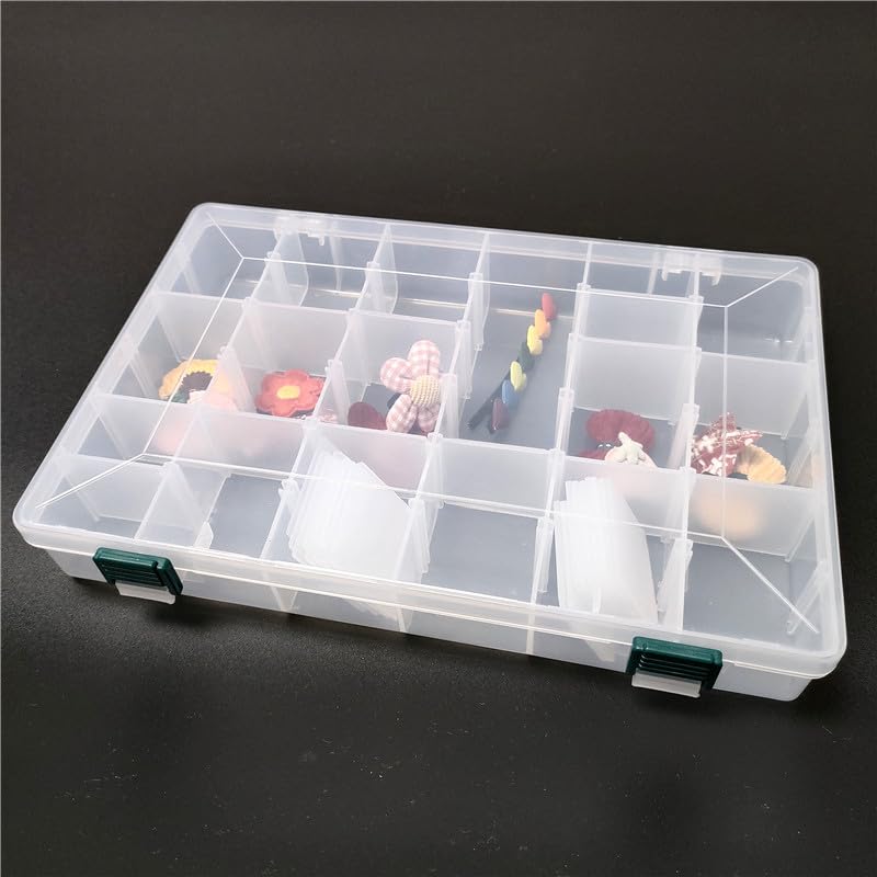 KALAVARMA 36 Grids Clear Plastic Bead Organizer Box, Fishing Tackle Box Compartment Organizer with Adjustable Dividers for Jewelry, Art Craft, Bead Storage Containers with 5 Sheets Label Stickers