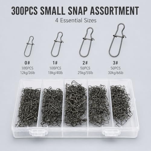 300Pcs Small Duo Lock Fishing Snaps, Stainless Steel Speed Clips for Lures, Quick Change Fishing Lure Connectors for Freshwater Saltwater, Sizes 0# 1# 2# 3#