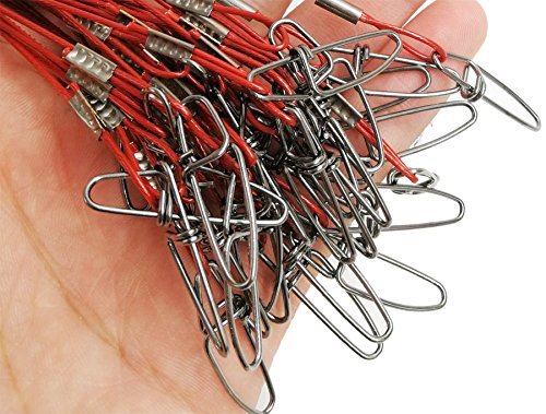 Fishing Wire Leaders for Saltwater: 30pcs Stainless Steel Line Leaders Nylon-Coated 19" - 100 LB High Strength Wire Rig for Shark Barracuda Pike Fishing - color: Red
