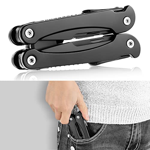 14 IN 1 Multitool Pliers with Pocket Clip, Portable Pocket Knife Camping Tool - Needle Nose Pliers, Replaceable Wire Cutters, Screwdrivers & Saw, Ideal Multitool Gifts for Men, Dad, Husband