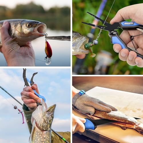 7 Pcs Fishing Tool Kit, Fishing Gear - Rust Resistant Fishing Pliers with Lanyard & Sheaths, 7-inch Fillet Knife, Fishing Lip Gripper, Fishing Scissors & Tool Retractor