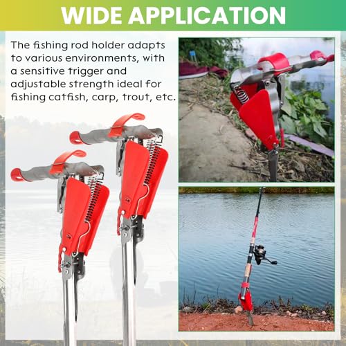 2 Pack Automatic Fishing Rod Holders with Double Springs, Adjustable Sensitivity, Stainless Steel Folding Rod Stand for Bank Fishing, Lakes, Rivers, Ponds