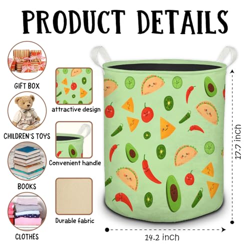 Sage Green Mexican Laundry Basket, Trendy Mexican Food Taco Avocado Tomato Cute Foldable Laundry Hamper With Handles Clothes Toys Storage Basket for Kids Room Nursery Home Bedroom - color: Sage Mexican - Basket
