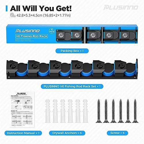 PLUSINNO Fishing Rod Holders - V6 Vertical Support for Extra Large & Heavy Fishing Rod Combos, Garage & Wall Mounted Rack Storage - style: Upgraded 1pack (Support Heavy rod combos)