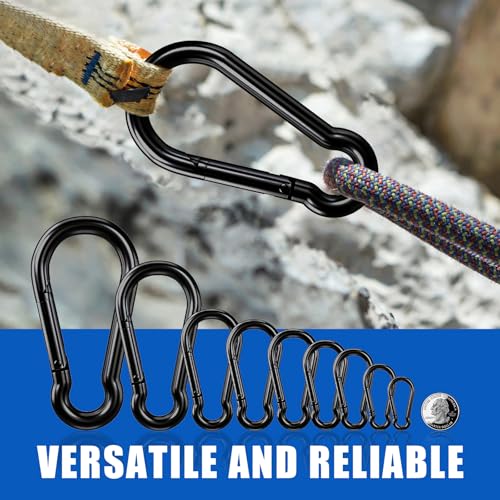 Small Carabiner Clip Hook, 1.57 inch 10 pcs Black Heavy Duty Spring Snap Hook Key Chain, Carabiners Clips for Outdoor Camping, Swing Set, Hammock, Hiking Travel, Fishing, Quick Link Keychain - size: M4-1.57"