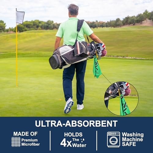 Magnetic Microfiber Waffle Golf Towel – Large 16"x24" Clean Golf Club Ball Magnet Clip to Hang on Bag Cart Strong Premium Strength Ultra Absorbent Gear Green Men (Rippit Green) - color: Rippit Green