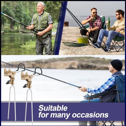 Libima 4 Pieces Fishing Rod Holders for Bank Upgraded Stainless Steel Pole Holders 360 Degree Adjustable Rod Stand for Men Father Beach Fishing Equipment Birthday Gift - color: Gold