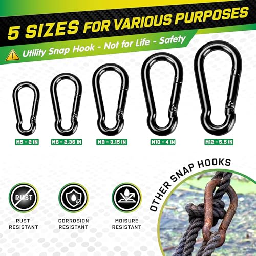 PAMAZY 6Pcs 3.15In Spring Snap Hooks 460LBS Capacity, Utility Hook Clip, Heavy Duty Rope Connector, Quick Link Snap Hooks for Indoor & Outdoor, Hanging, Camping, Fishing - size: 6Pcs 3.15In
