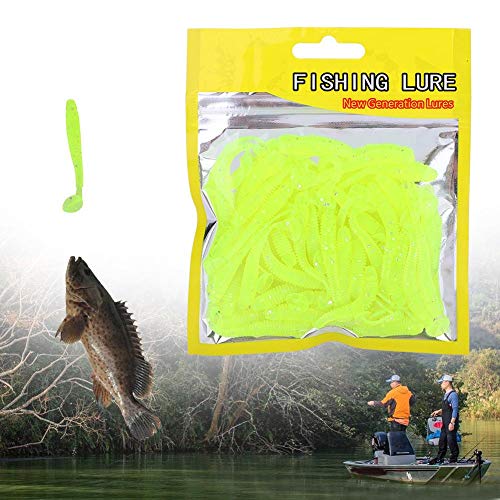 Tbest 50 Pcs 5cm Soft Fishing Lures, Plastic Fishing Bait T-Tail Grub Worm Baits Fish Tackle Accessory 9 Colors - color: Green