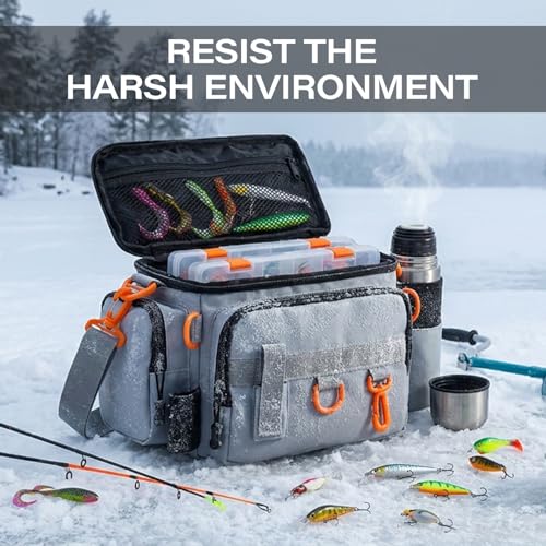 Fishing Tackle Bags with Tackle Box,Waterproof,Padded Shoulder Strap,Gear Storage,Fish Bag with 136 Pcs Fishing Lures Kit,Fish Hook Remover Tool,Fish Lip Gripper,Fishing Plier,Gifts for Men (Gray) - color: Gray