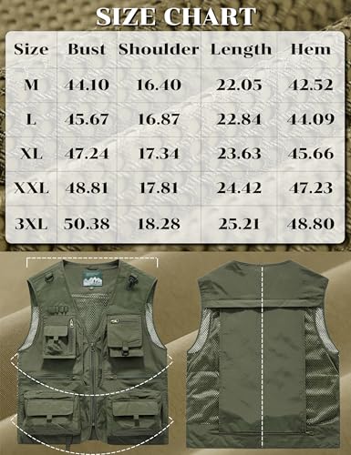 Men's Lightweight Mesh Fishing Vest Utility Outdoor Multi-Pocket Hunting Cargo Vest - color: Army Green, size: Large
