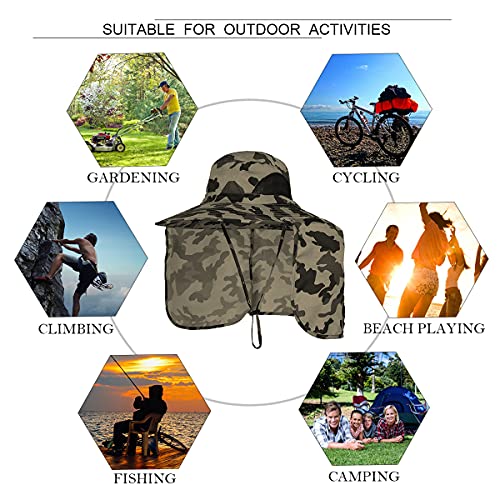 Sun Blocker Hats Outdoor Sun Protection Fishing Cap with Neck Flap Large Brim Outdoor Hat - color: Khaki Camo