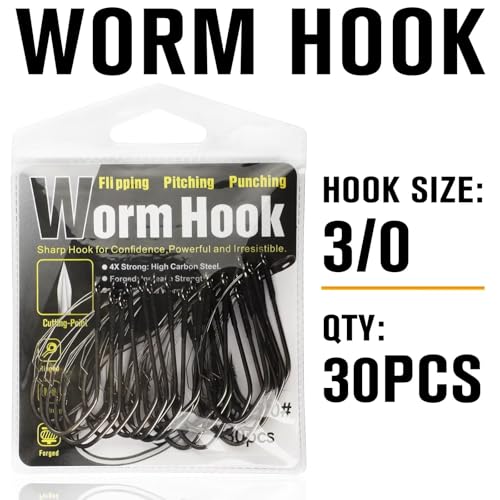 Dovesun Weedless Worm Hooks, Straight Shank Wacky Rig Hooks, 30 Pack | 4X Strong High-Carbon Steel, Texas Rig Hooks, Baitholder Nylon Wire Wrap or Wire Weed Guard, Sizes 1/0-3/0, Bass Fishing - size: 3/0 * 30PCS, style: Professional "V" Weedless Hook