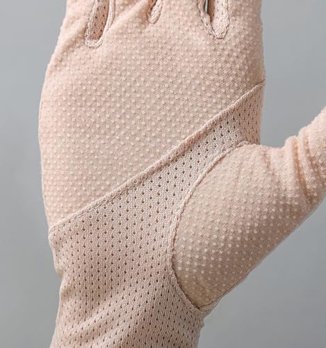 Eohak Women Driving Gloves Sun UV Protection Summer Outdoor Hiking UPF 50+ Glove Touchscreen Half-Finger Glove - color: Beige+grey