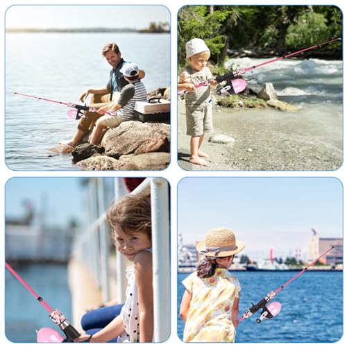 Kids Fishing Rod and Reel Combo, 47in/59inTelescopic Fishing Pole Portable Fishing Kits Lightweight with Fishing Lures Fishing Lines Fishing Hooks - color: Pink, size: 1.2m