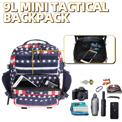 9L Mini Tactical Backpack for Men and Women Tactical Backpack Small for Hiking Small Tactical Bag Fitness Pack - color: Striped Flag