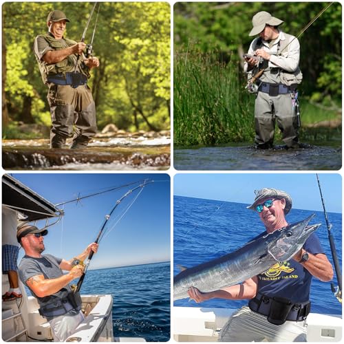PELLOR Fishing Belt Rod Holder Adjustable Fishing Wading Belt - color: Navy Blue(without Detachable Bag)