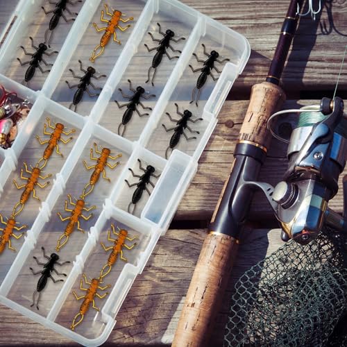 Simgoing 100 Pcs Soft Plastic Stonefly Scented Crappie Fishing Soft Plastic Stonefly Bass Crawfish Lures Crappie Worms Lure Bait Fishing Equipment Set - color: Black and Brown