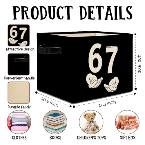 Black and White Funny 6 7 Meme Storage Bins Box with Handles, Hand Holding Number Six Seven Laundry Basket Hamper Collapsible Clothes Toys Organizer for Kids Boys Girls Room Nursery - color: Black and White