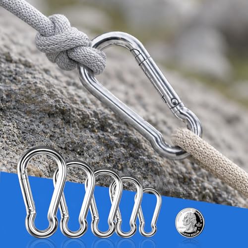 Small Carabiner Clip, 30PCS 1.97 inch 304 Stainless Steel Heavy Duty Carabiners, Metal Spring Snap Hook Clips for Outdoor Travel Camping Fishing Hanging Key Chain - size: M5-1.97'', style: 30PCS