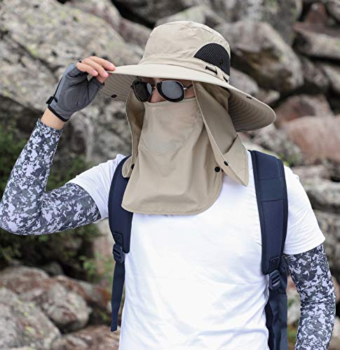 Sun Hat Unisex Face Coverage Shield Neck Flap Cap Garden Lawn Work Sports Hiking Fishing Hats - color: Beige