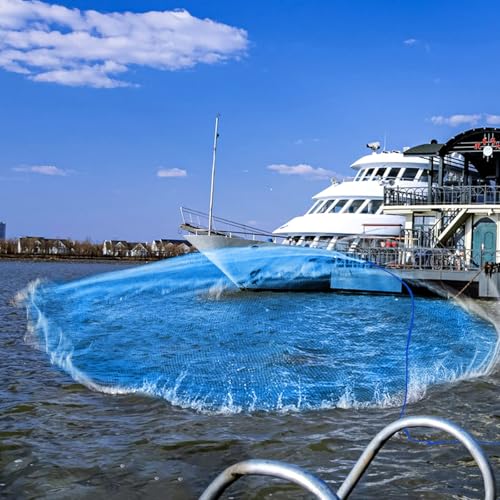 Nylon Monofilament Cast Net, 4FT/6FT/7FT/8FT/9FT/10FT/12FT American Style Hand Throwing Fishing Net with Iron Chain Weights for Saltwater and Freshwater - color: BLUE, size: 8FT