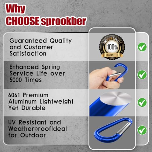 sprookber 4" & 5" Extra Large Aluminum Carabiner D Ring, Caribeener Clips, Spring Snap Hook for Keychain Clip, Set of 4 - color: blue-4", size: 4 inch