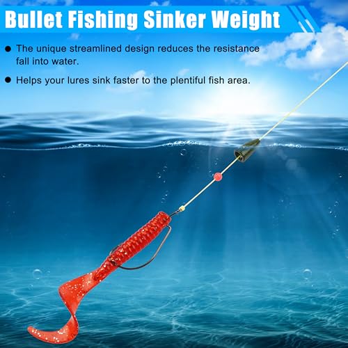 Bullet Fishing Sinkers Weights, 40pcs Slip Sinkers Worm Weights Painted Sliding Fishing Weights for Bass Fishing Pitching and Flipping Texas Rigs Carolina Rig Saltwater Freshwater - size: 3/8oz-40pcs, style: Green
