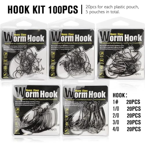 Dovesun EWG Offset Worm Hooks for Bass Fishing 100PCS/50PCS Texas Rig Hooks for Freshwater Saltwater 1# 1/0 2/0 3/0 4/0 - color: 1# 1/0 2/0 3/0 4/0 * 100PCS