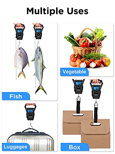 HEETA Waterproof Fish Scale Digital Hanging Fishing Luggage Weight Scale | Up 110lb/50kg Portable Scale with Backlit LCD Display, for Home & Outdoor, Measuring Tape and 2 AAA Batteries Included - color: Black