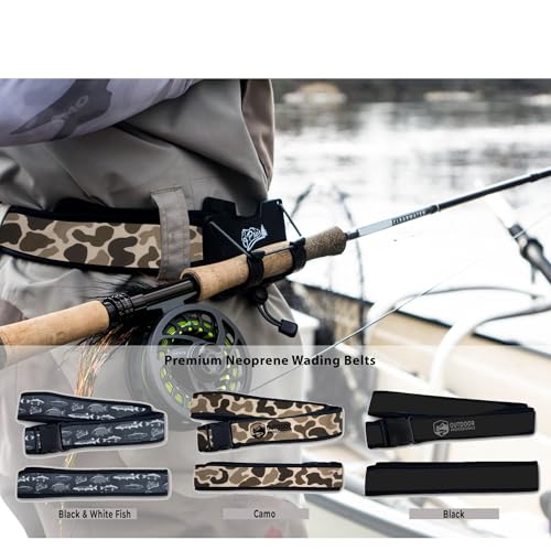 O’Pros Premium 2” Neoprene Adjustable (24” to 48”) Wading Belt – Fishing Wader Belt - color: Black & White Fish